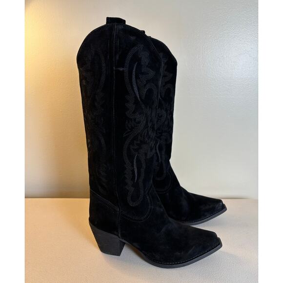 Jeffrey Campbell Rancher Knee High Western Boot Black Oiled Suede Size 7 NEW! - Picture 2 of 12